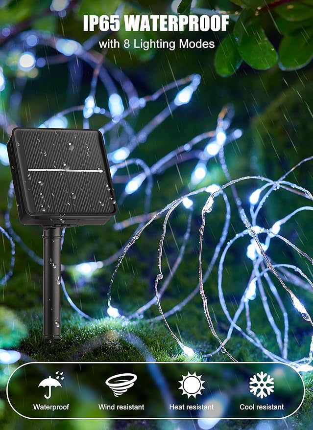 Brightown Outdoor Solar String Lights, 2 Pack 33 Feet 100 Led Solar Powered - Image 3